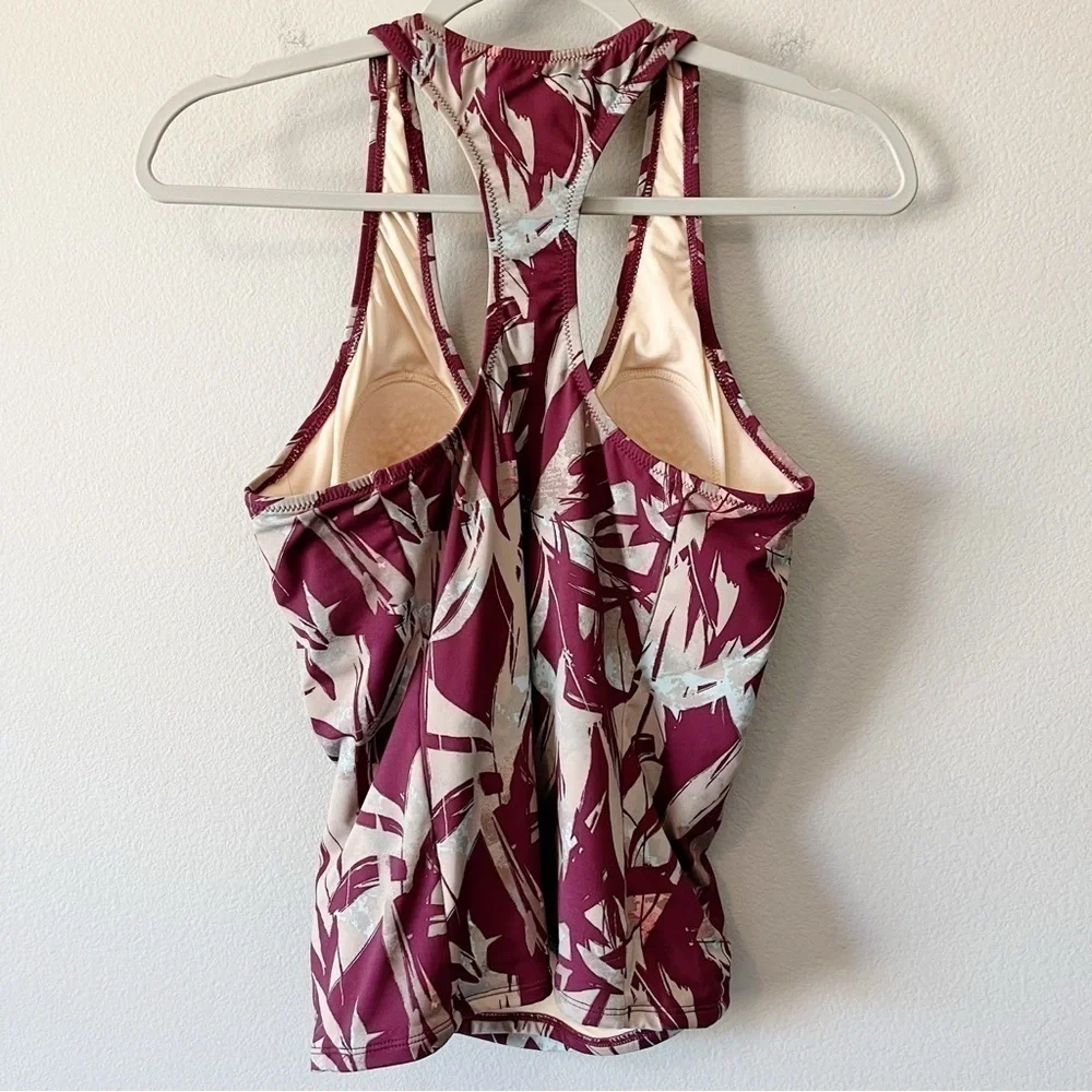 Garnet Hill Tropical Print Ruched Racerback Tankini Swim Top Size 10 Beach